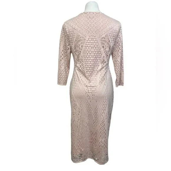 Carmen Marc Valvo Scoop Neck Bodycon Fabric Cut Out Midi Dress Size Large - Picture 4 of 7